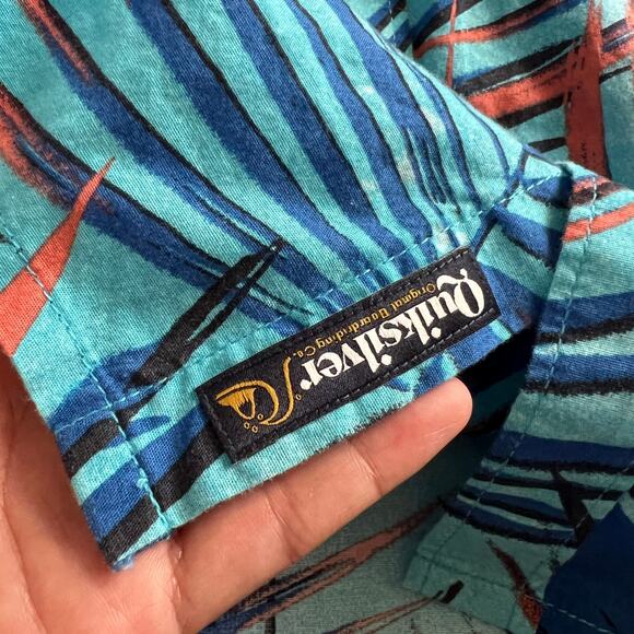 Quiksilver Tropical Palm Button Up Shirt Men’s M Blue Teal Hawaiian Surf - Picture 6 of 11